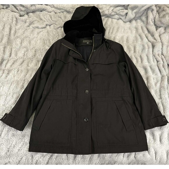 Gallery Jackets & Blazers - Gallery Coat Women PM Black Removeable Hood Lined Button Zip Long Sleeve Jacket